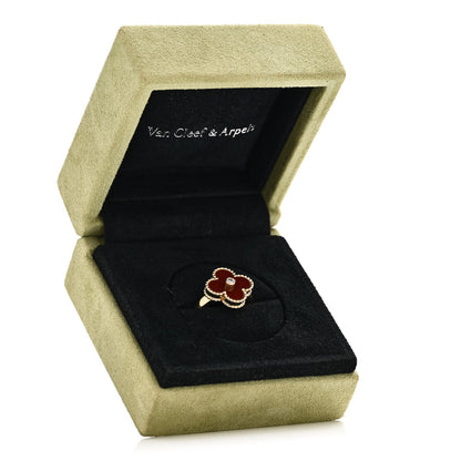 Van Cleef & Arpels 18K Yellow Gold Diamond Carnelian Vintage Alhambra Ring 52 6 6 of 6