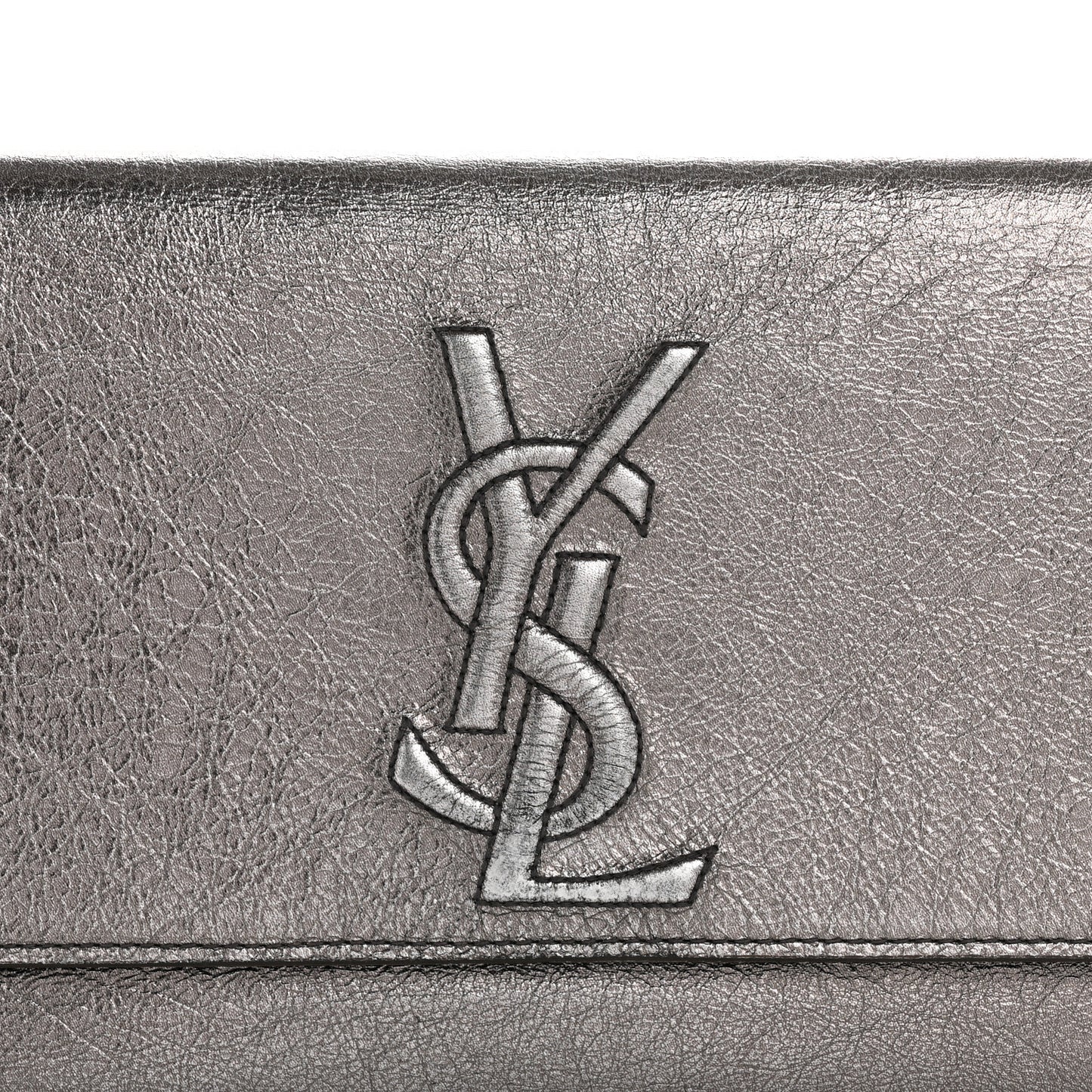 Metallic Calfskin Large Belle De Jour Clutch Dark Silver