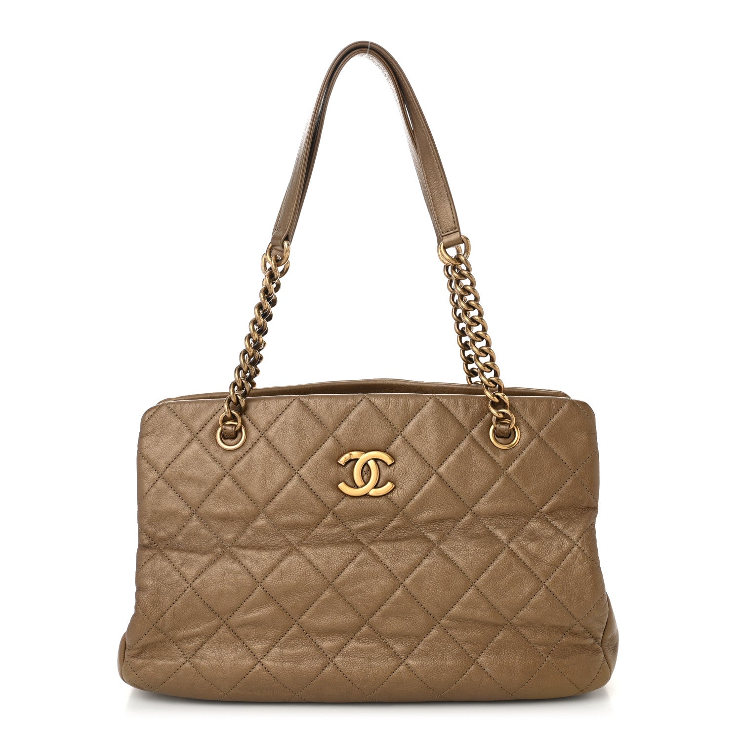 Chanel Metallic Calfskin Quilted Small CC Crown Tote Gold 1 of 11