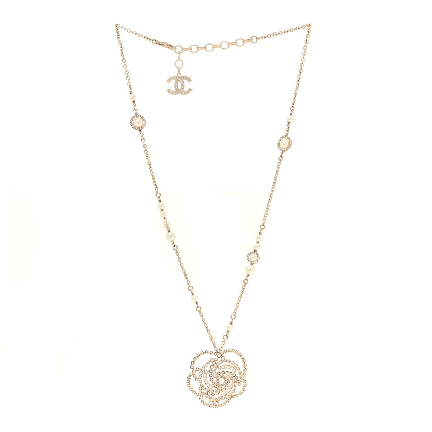 Pearl Crystal Lace Camellia Necklace Gold