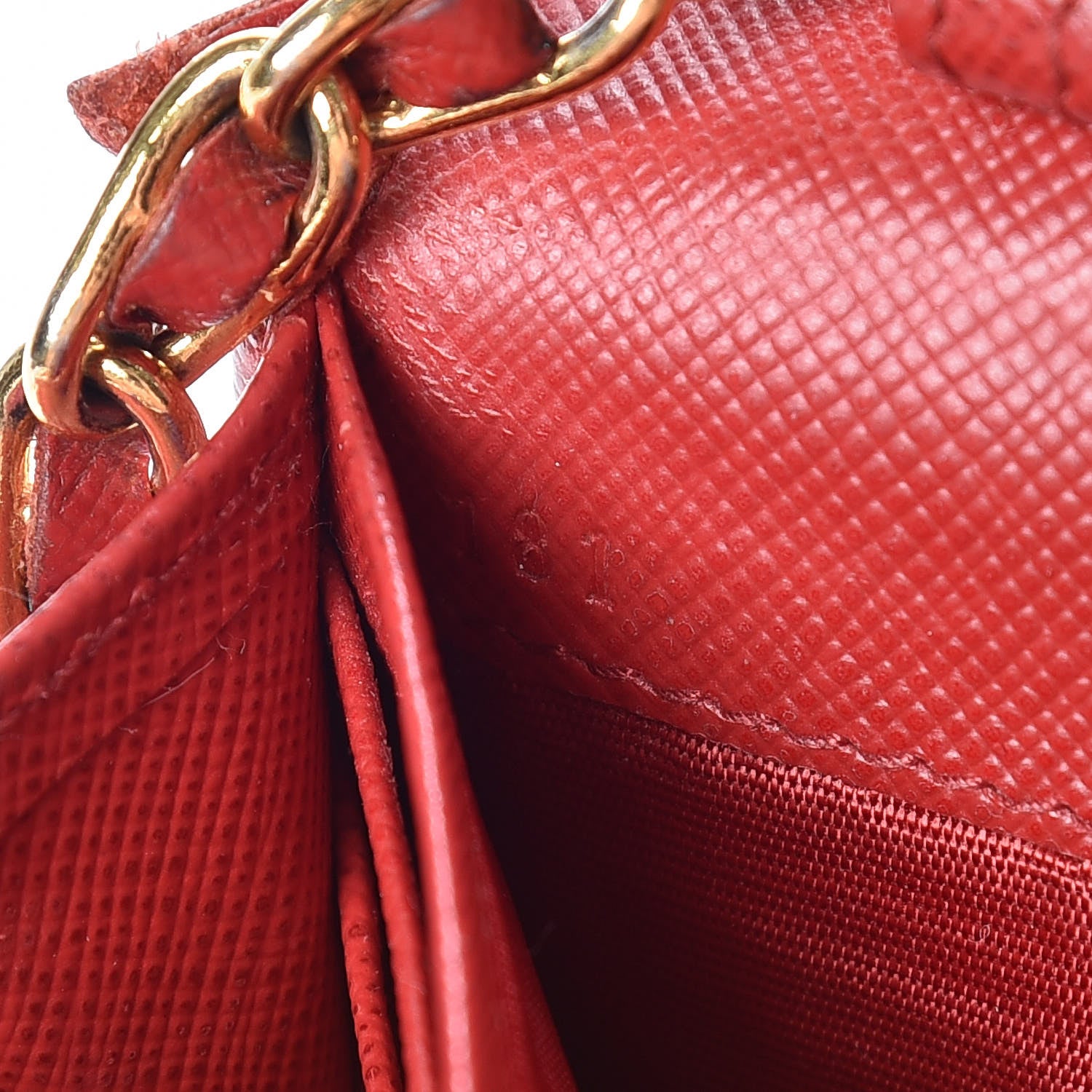 Prada Saffiano Metal Oro Chain Wallet Fuoco 9 of 21