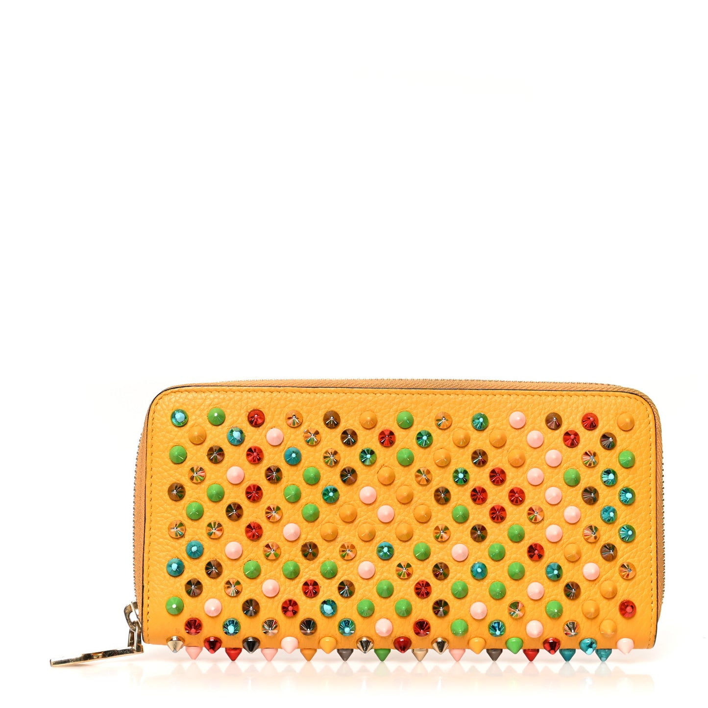 Calfskin Panettone Spiked Zip Around Wallet Yellow Multicolor