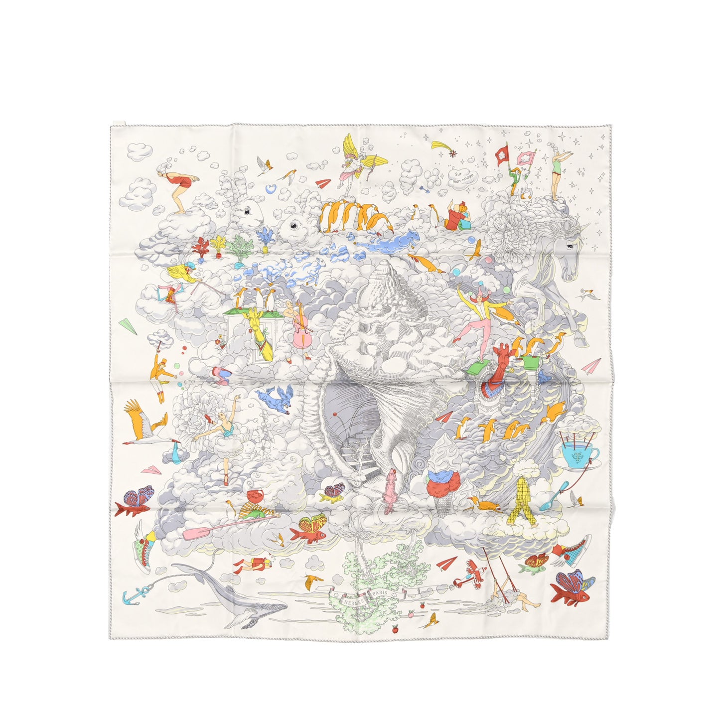 Silk Sur Mon Nuage Scarf 90 Creme Bleu Clair