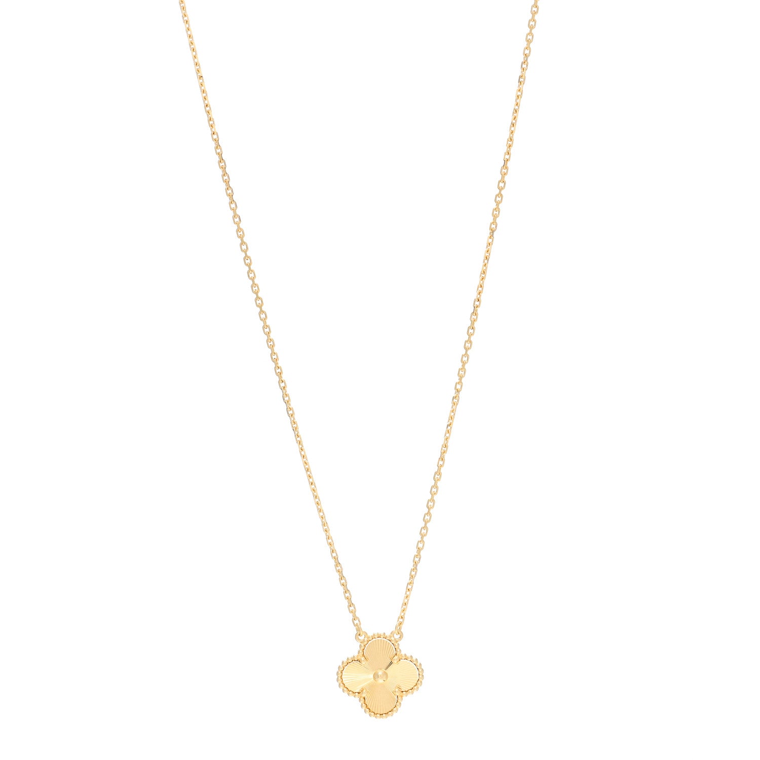 Van Cleef & Arpels 18K Yellow Gold Guilloche Vintage Alhambra Pendant Necklace 1 of 7