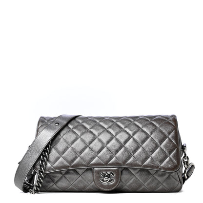 Chanel Metallic Calfskin Quilted Jumbo Chain Detail Flap Silver 1 of 14