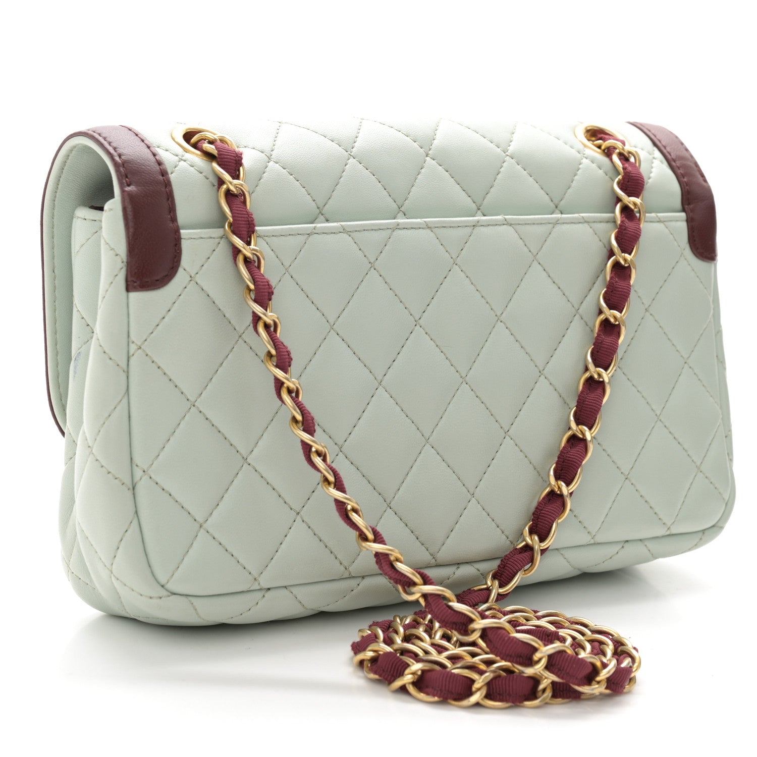 Chanel Lambskin Quilted Small Two Tone Day Flap Light Blue Burgundy 3 of 12
