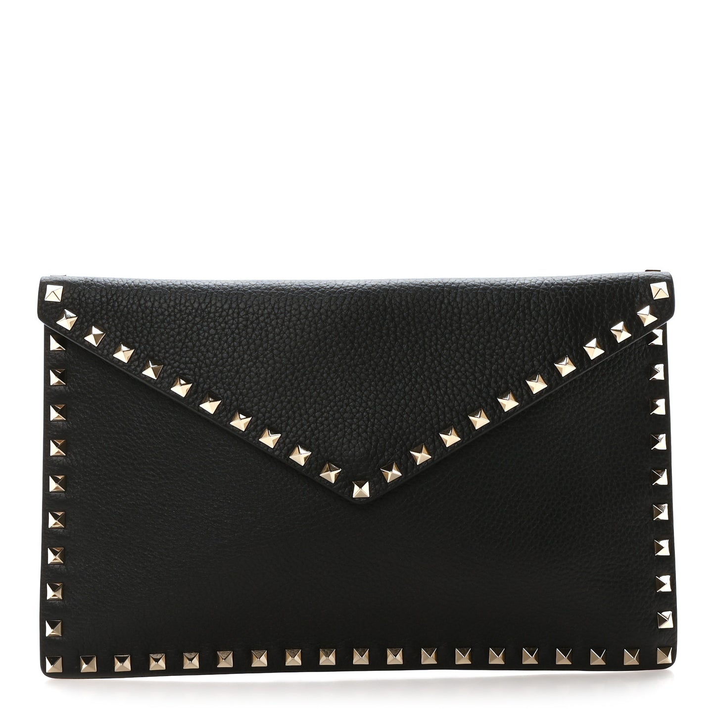 Pebbled Calfskin Large Rockstud Envelope Clutch Black