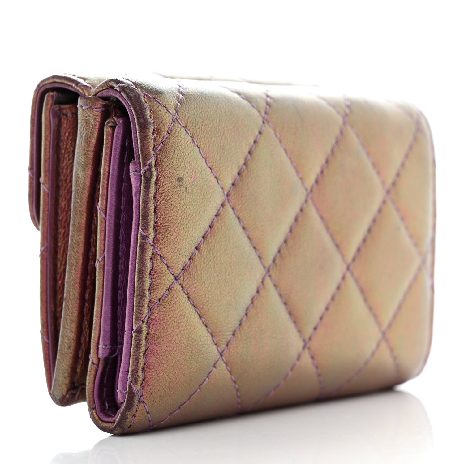 Chanel Iridescent Lambskin Quilted Double Flap Wallet Purple 3 of 14