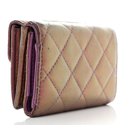 Chanel Iridescent Lambskin Quilted Double Flap Wallet Purple 3 of 14