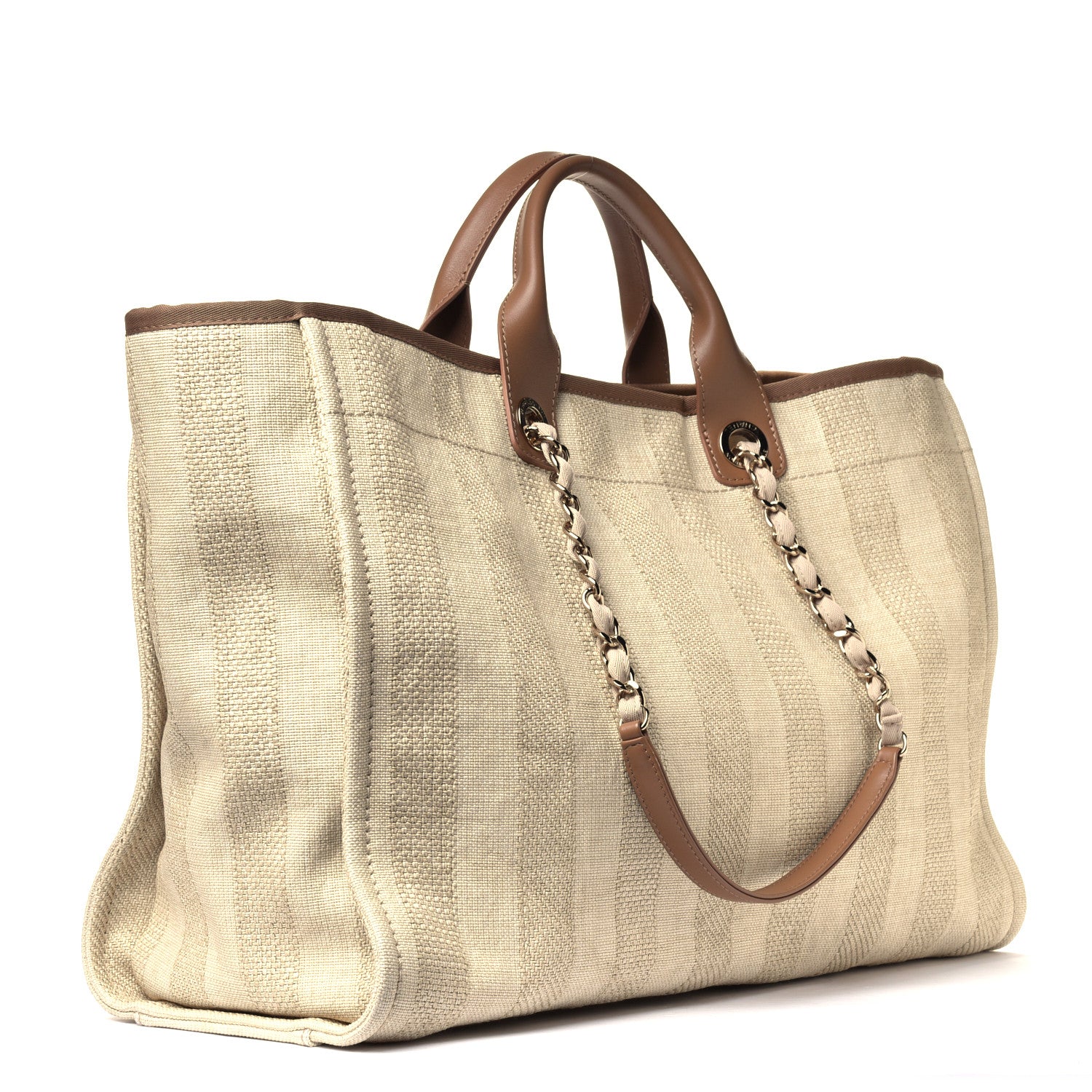 Chanel Straw Raffia Calfskin Striped Large Deauville Tote Beige 2 of 6