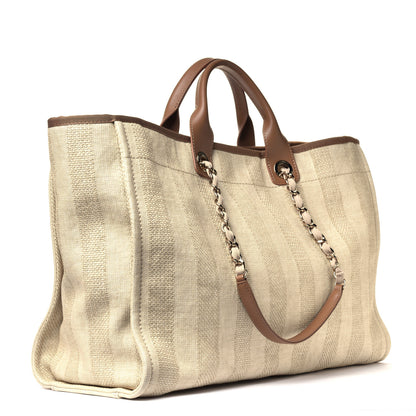 Chanel Straw Raffia Calfskin Striped Large Deauville Tote Beige 2 of 6