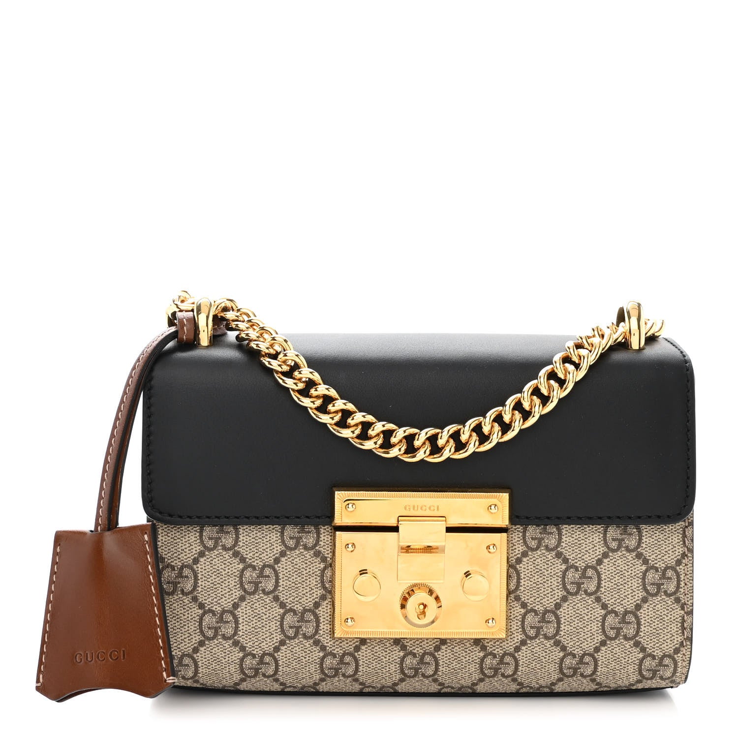 Gucci GG Supreme Monogram Calfskin Small Padlock Shoulder Bag Beige Black Cuir 1 of 15