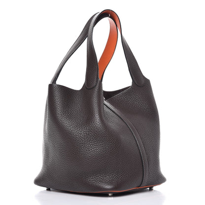 Hermes Taurillon Clemence Picotin 22 MM Noir Cafe Orange 3 of 7