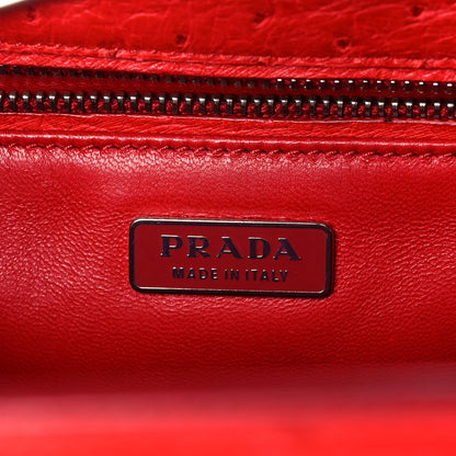 Prada Ostrich Top Handle Shoulder Bag Rosso 6 of 11