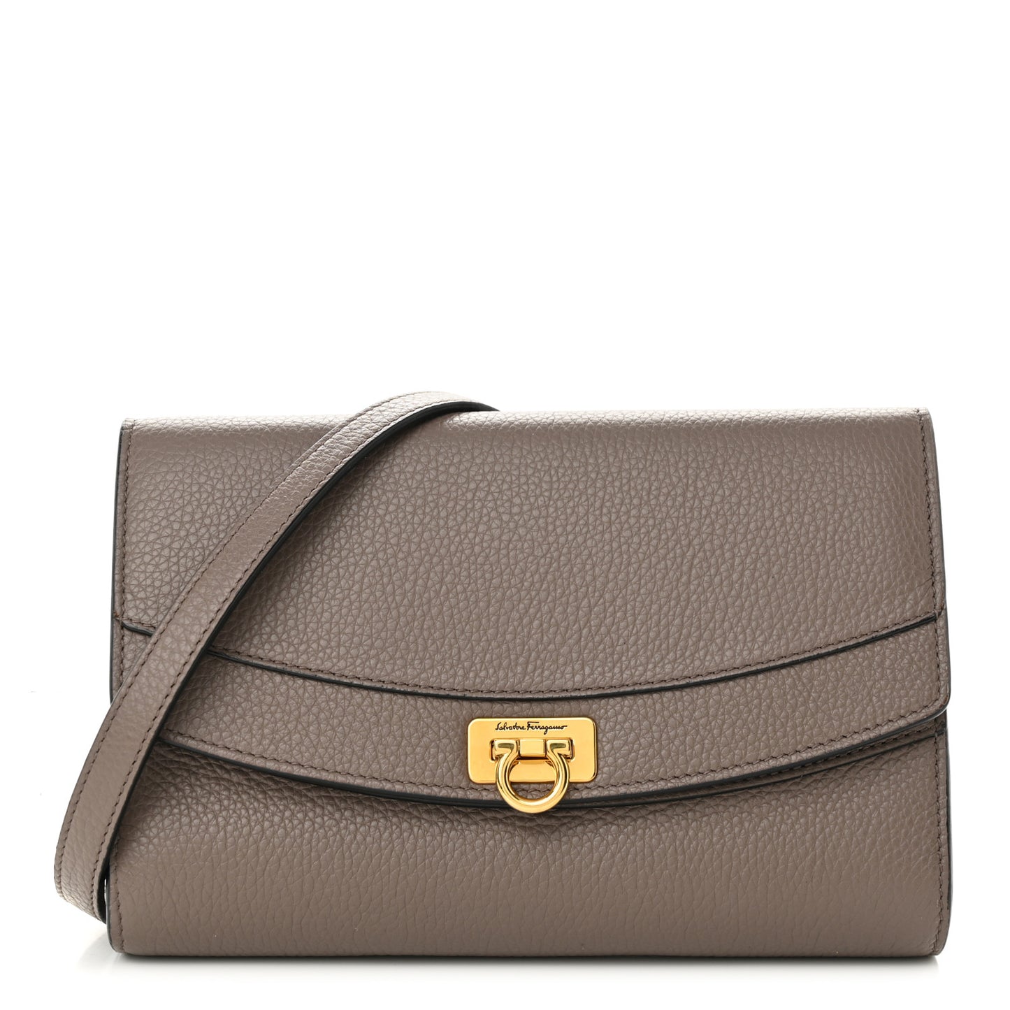 Grained Calfskin Gancini Crossbody Flap Caraway Seed