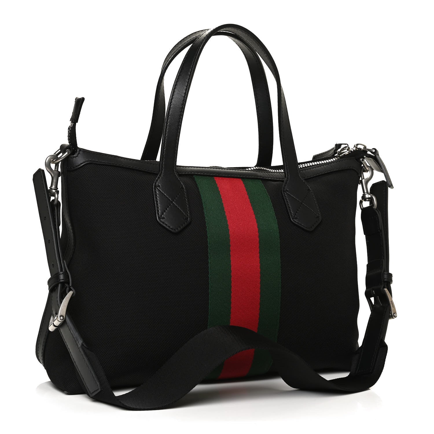 Gucci Nylon Web Top Handle Shoulder Bag Black 3 of 12