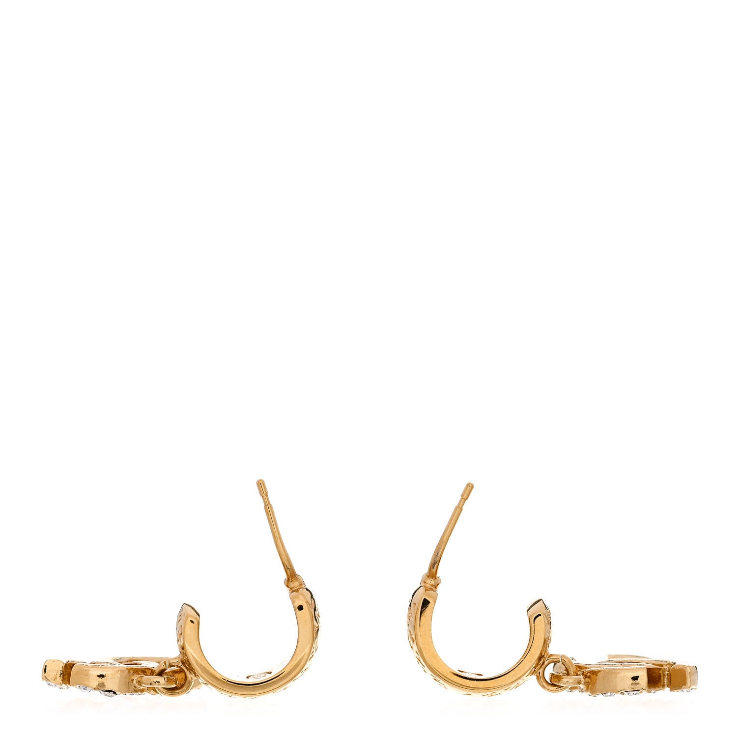 Chanel Metal Crystal CC Logo Hoop Drop Earrings Gold 3 of 4