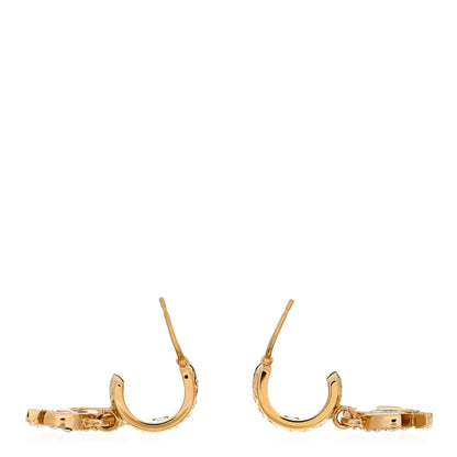 Chanel Metal Crystal CC Logo Hoop Drop Earrings Gold 3 of 4