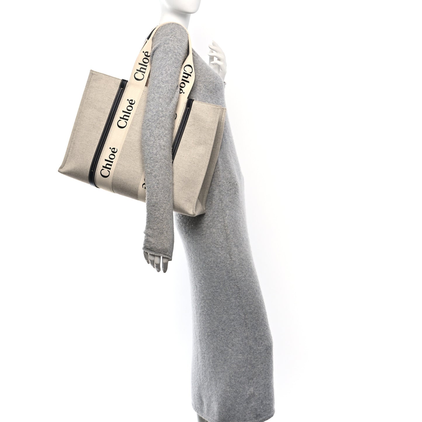 Cotton Calfskin Large Woody Ribbon Tote White Blue