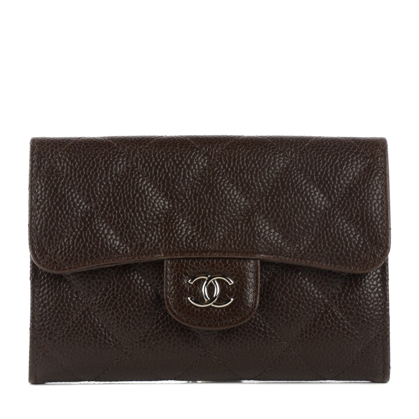 Caviar Quilted Small Flap Wallet Marron Fonce