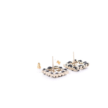 Chanel Crystal Lambskin Chain Sergeant Stud Earrings Black Gold 3 of 5