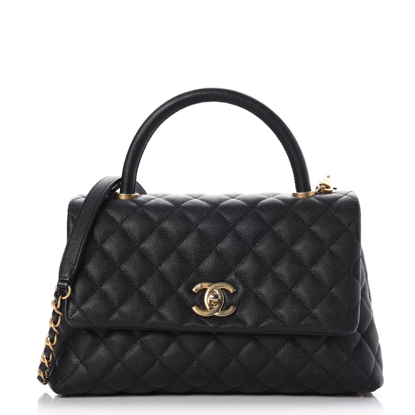 Caviar Quilted Small Coco Handle Flap Black