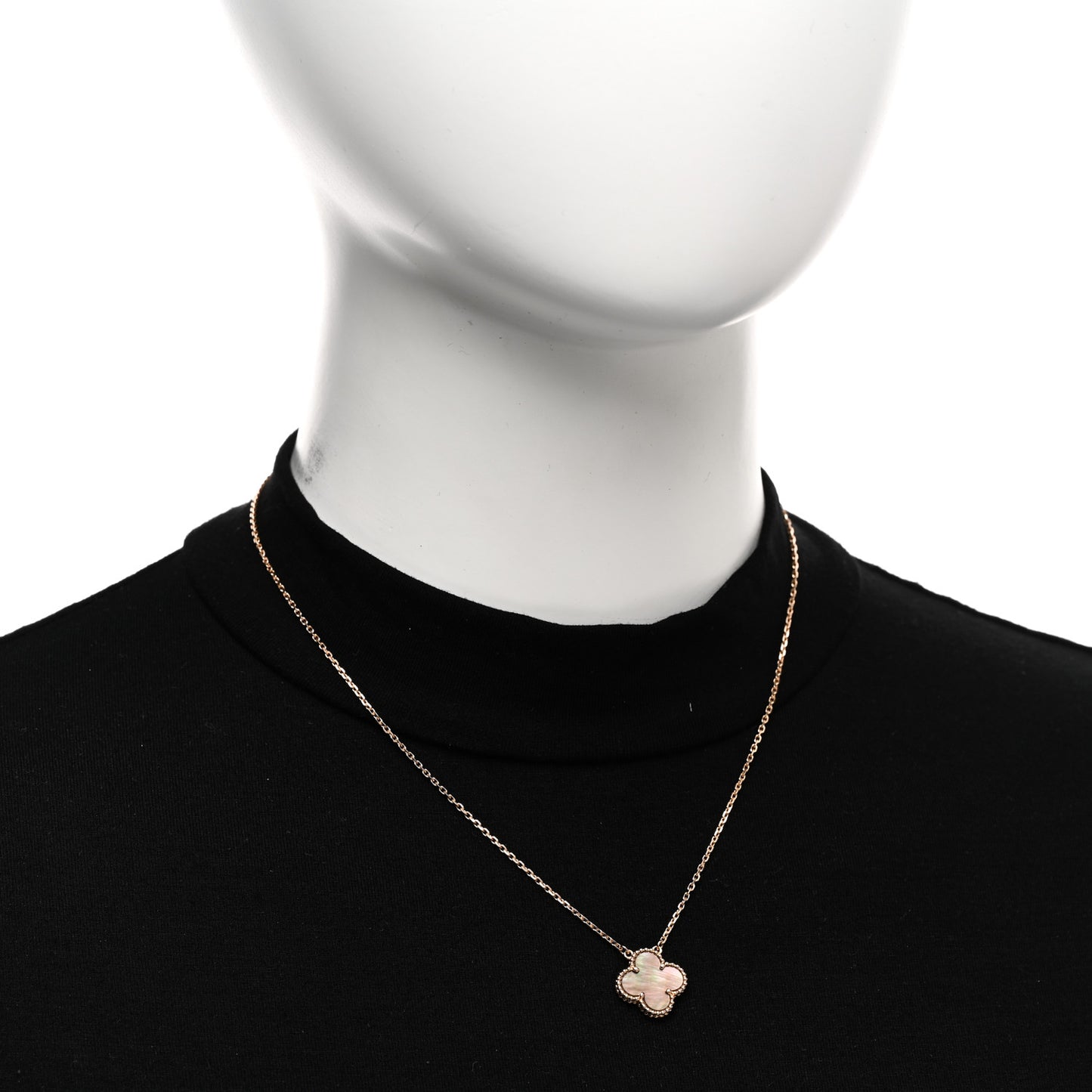 18K Rose Gold Gray Mother of Pearl Vintage Alhambra Pendant Necklace