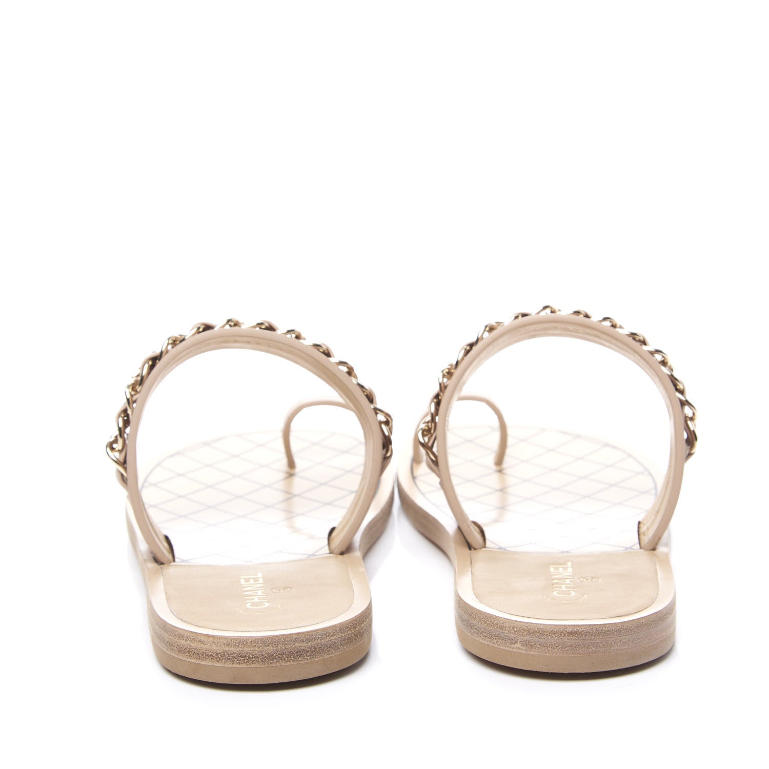 Chanel Calfskin Chain CC Logo Toe Ring Sandals 37 Beige 7 of 13