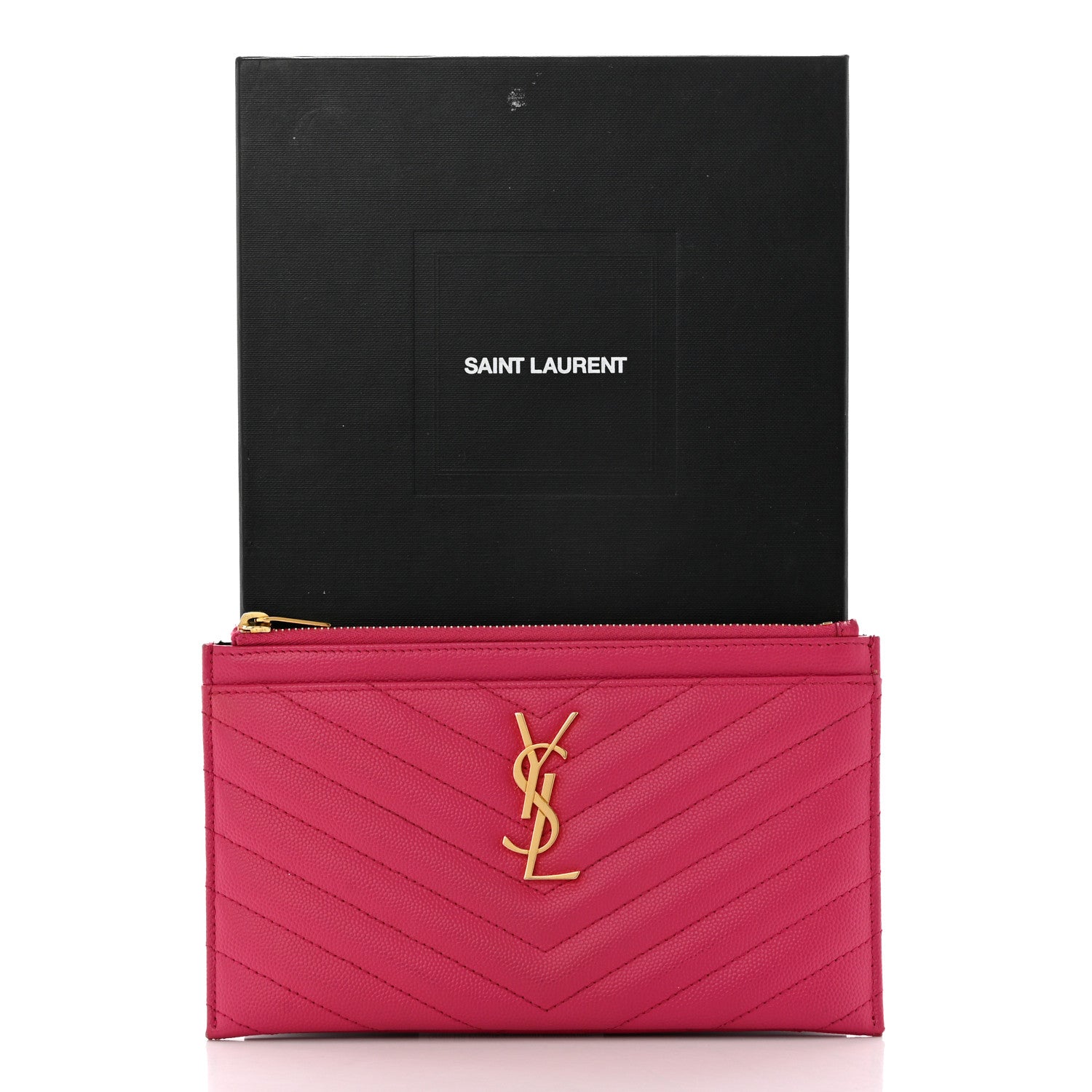 Saint Laurent Grain De Poudre Chevron Monogram Bill Pouch Fresh Fuxia 9 of 9
