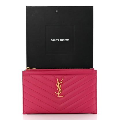 Saint Laurent Grain De Poudre Chevron Monogram Bill Pouch Fresh Fuxia 9 of 9