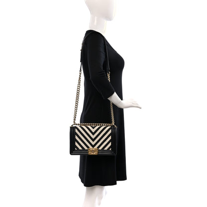 Chanel Fabric Chevron Braided Medium Boy Flap Black White 2 of 9