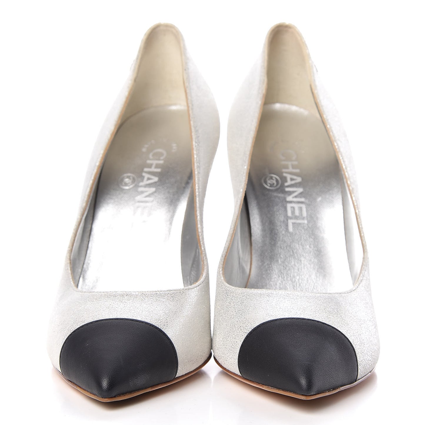 Metallic Lambskin Cap Toe CC Pumps 37.5 Silver Black