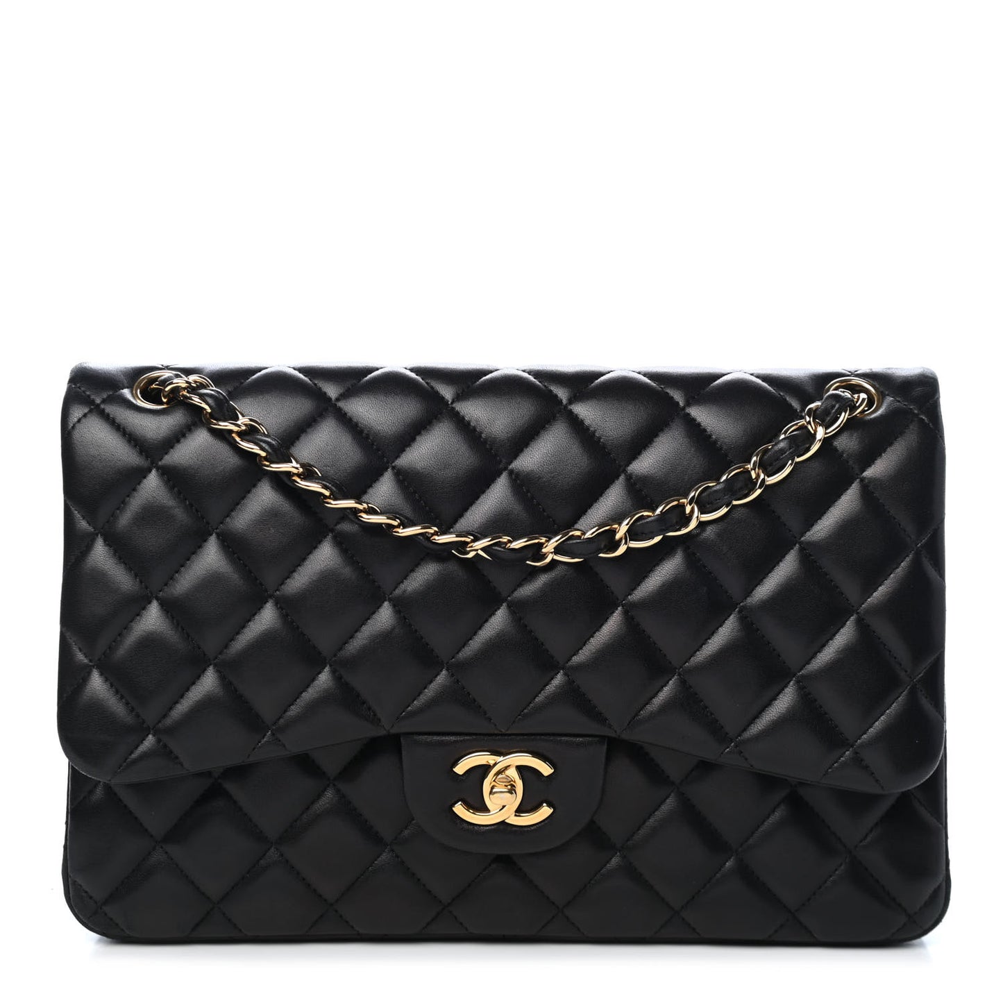 Lambskin Quilted Jumbo Double Flap Black