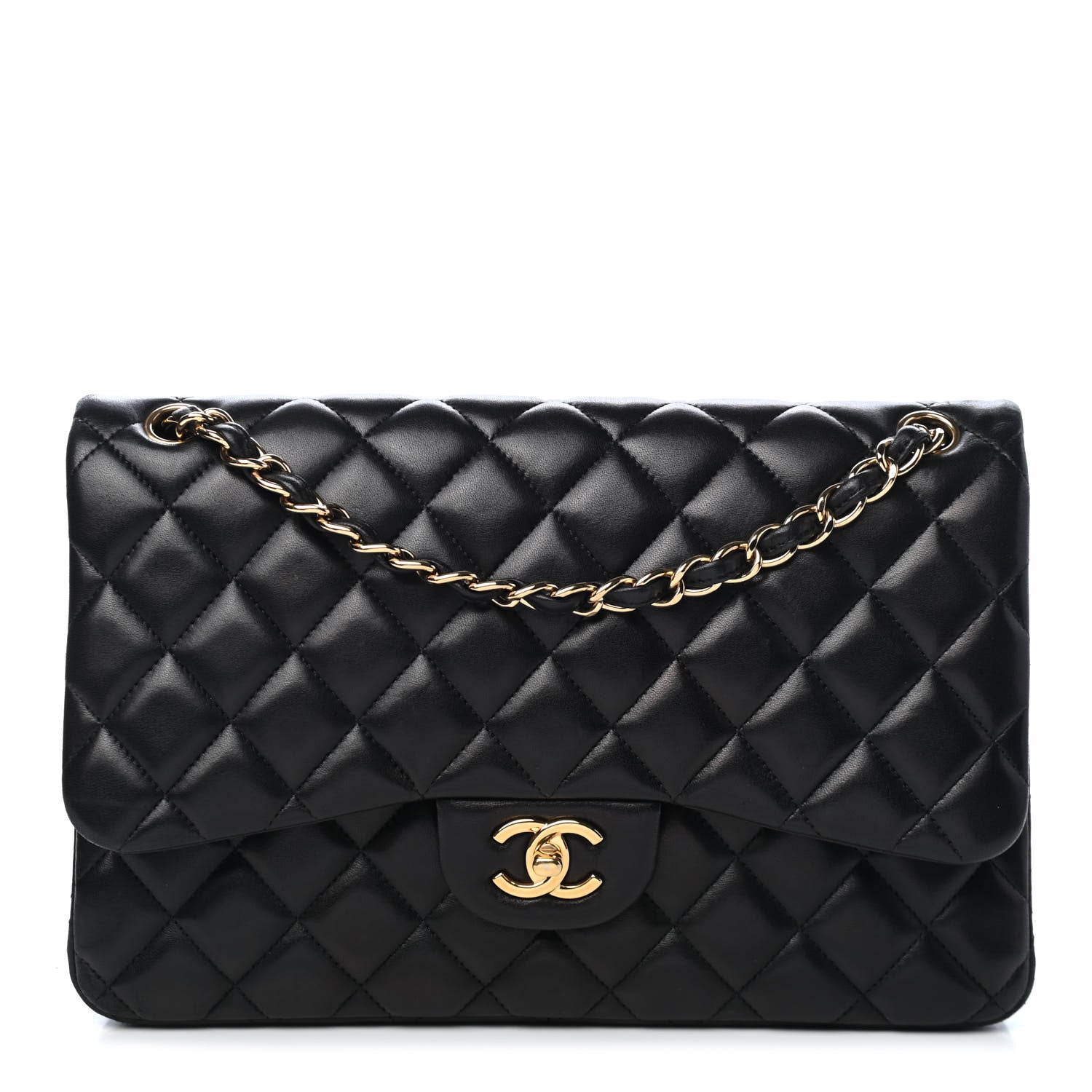 Chanel Lambskin Quilted Jumbo Double Flap Black 1 of 11