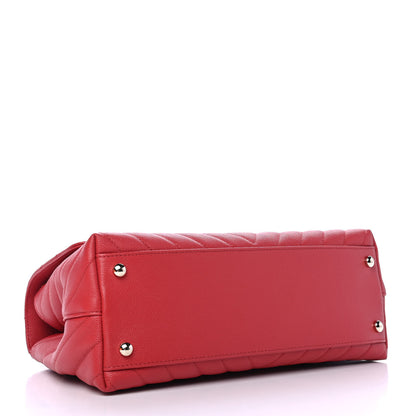 Chanel Caviar Chevron Quilted Small Coco Handle Flap Red 3 of 4