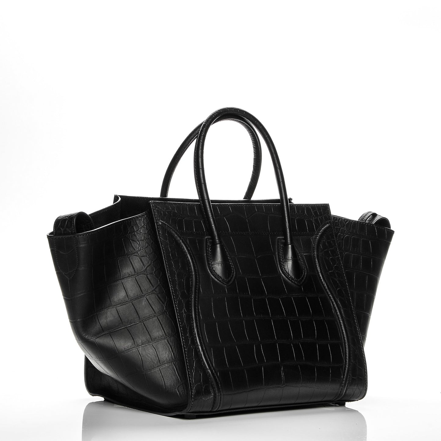 Crocodile Embossed Calfskin Medium Phantom Luggage Black