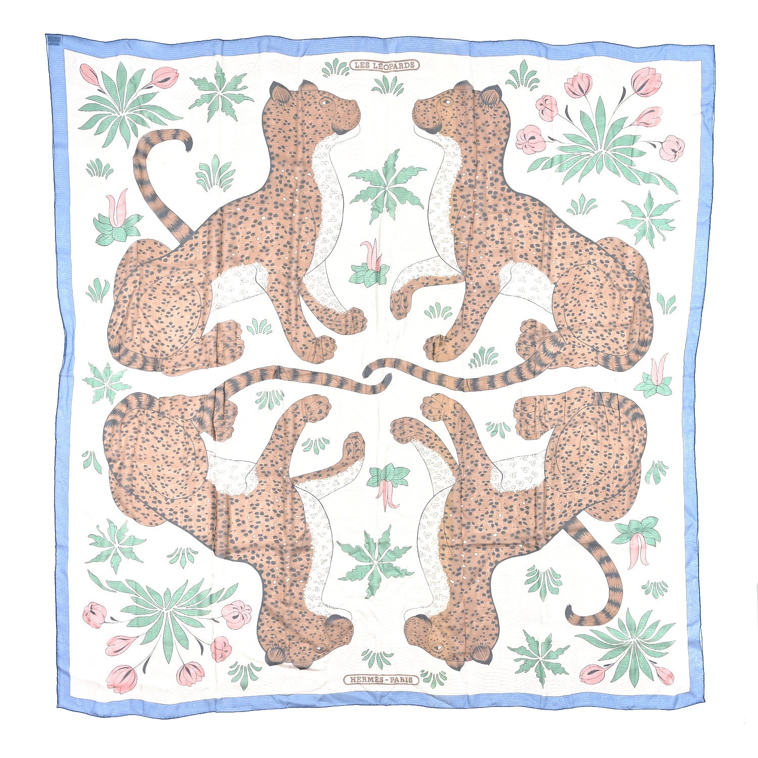 Hermes Silk Les Leopards Shawl 140 Bleu Lavande Marro 1 of 4