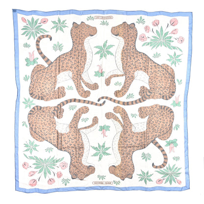 Hermes Silk Les Leopards Shawl 140 Bleu Lavande Marro 1 of 4