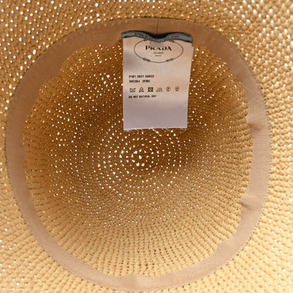 Prada Raffia Triangle Logo Embroidered Womens Bucket Hat M Naturale 7 of 8