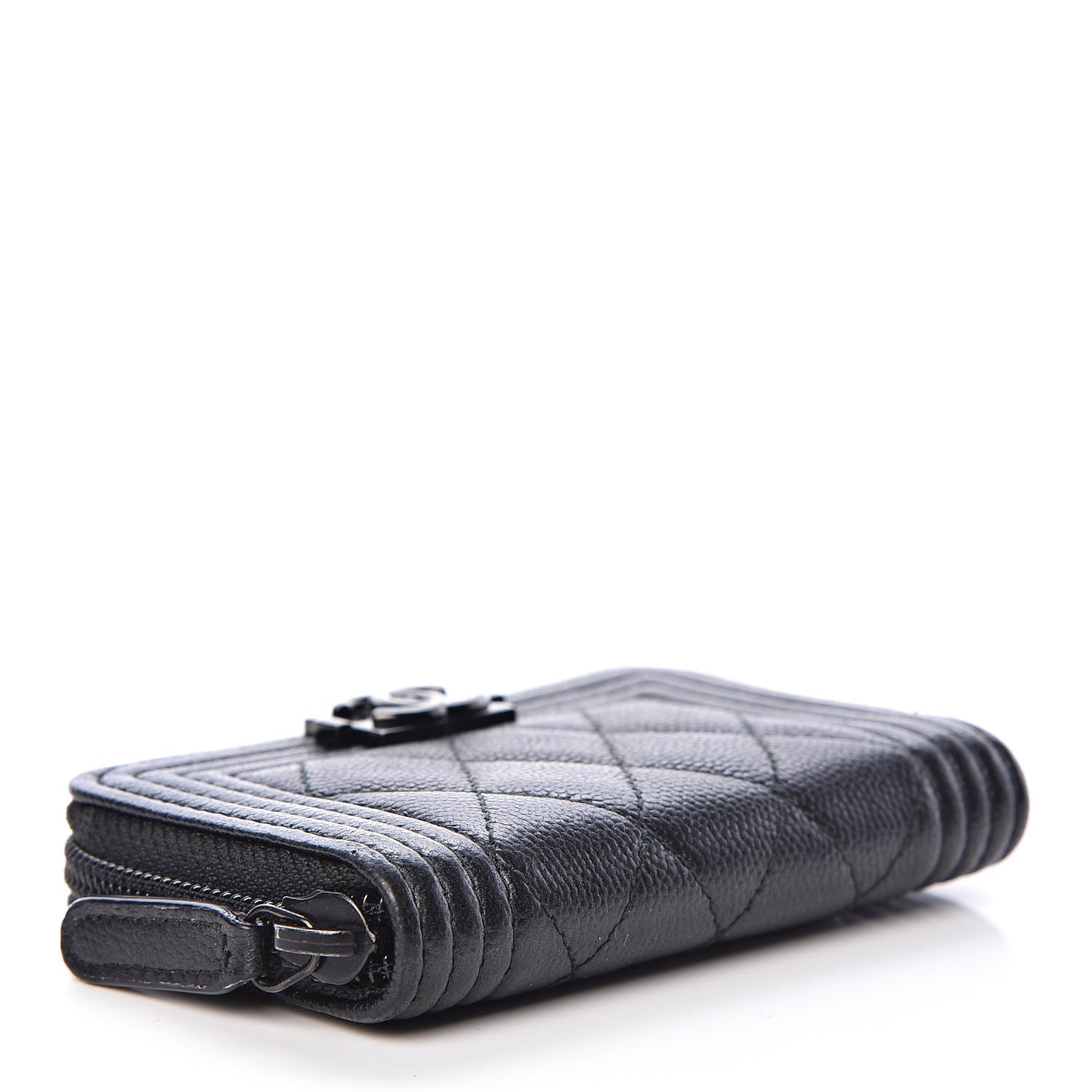 Chanel Caviar Quilted Boy Zip Around Coin Purse Wallet So Black 4 of 8