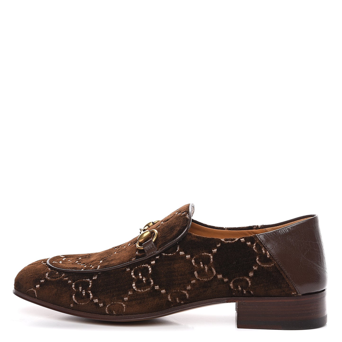 Velvet GG Monogram Goatskin Mens Horsebit Loafers 9.5 Brown Vintage Cocoa