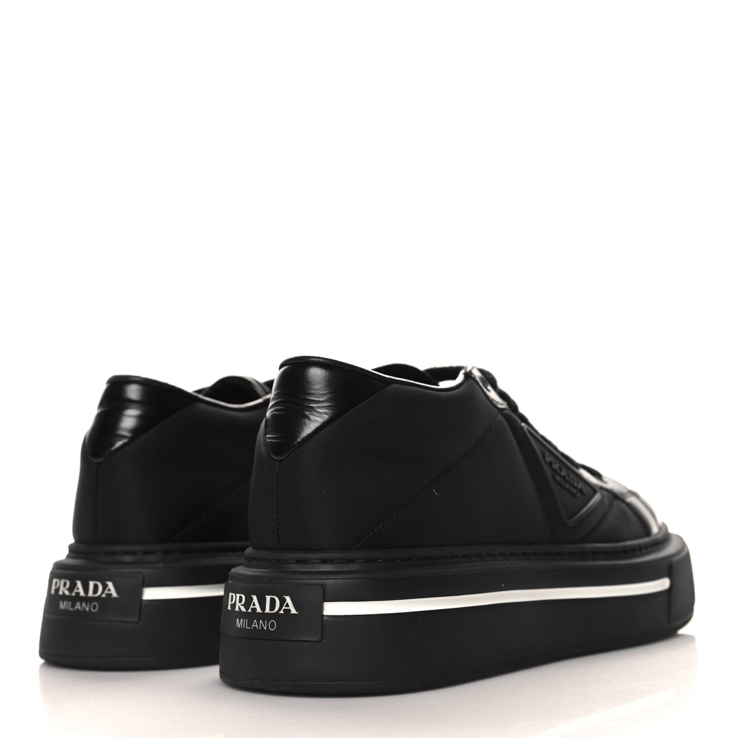 Re-Nylon Spazzolato Rubber Triangle Logo Macro Quilted Womens 45mm Platform Sneakers 38.5 Black