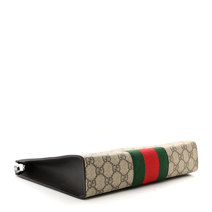 Gucci GG Supreme Monogram Selleria Calfskin Web New Web Cosmetic Case Beige Ebony Cocoa 4 of 7