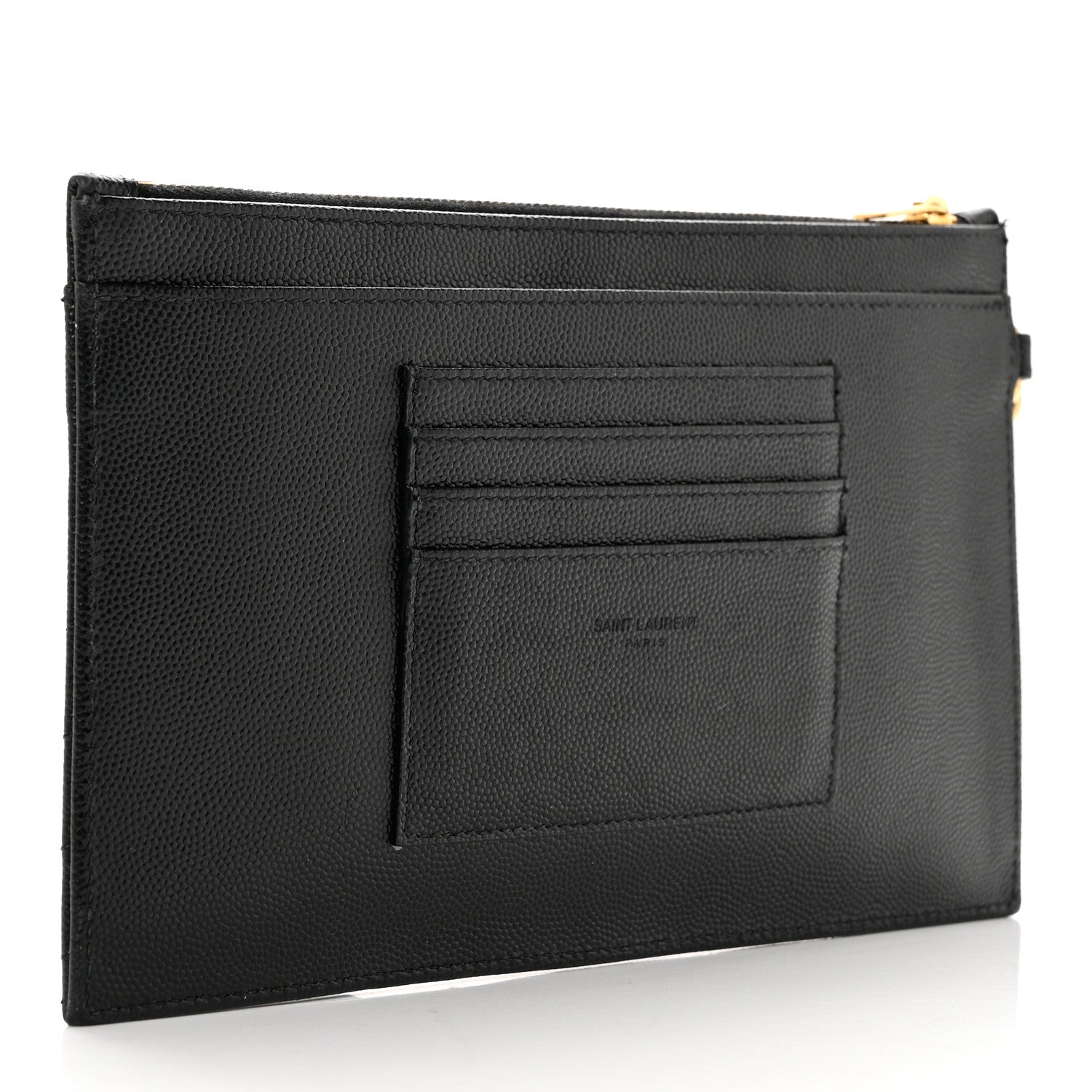 Saint Laurent Grain De Poudre Chevron Monogram Large Bill Pouch Black 3 of 13