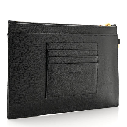 Saint Laurent Grain De Poudre Chevron Monogram Large Bill Pouch Black 3 of 13
