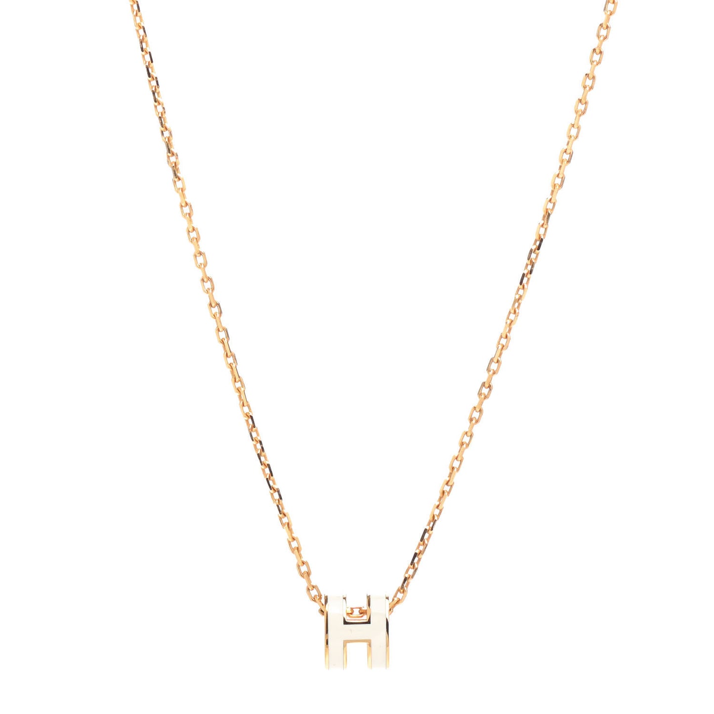 Lacquered Gold Mini Pop H Pendant Necklace White