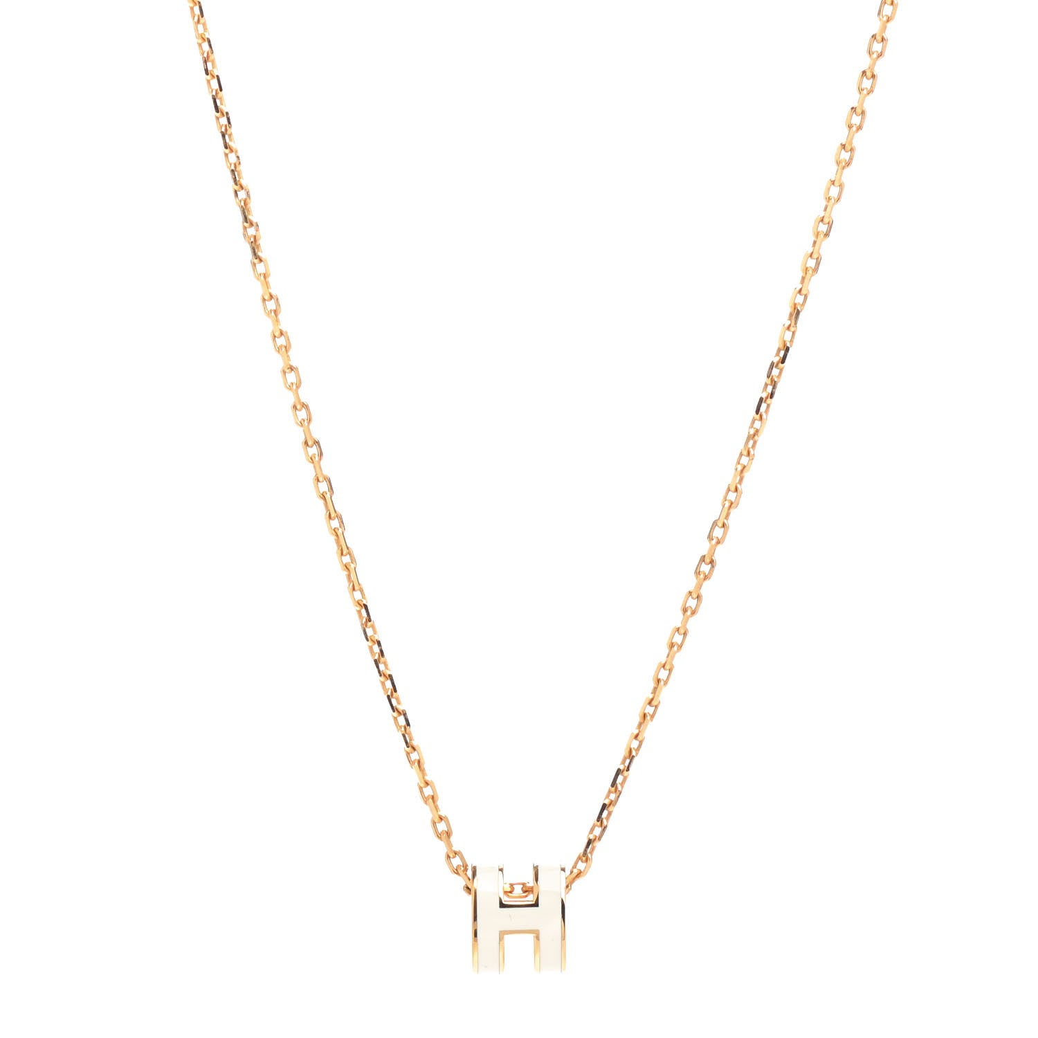 Hermes Lacquered Gold Mini Pop H Pendant Necklace White 1 of 5