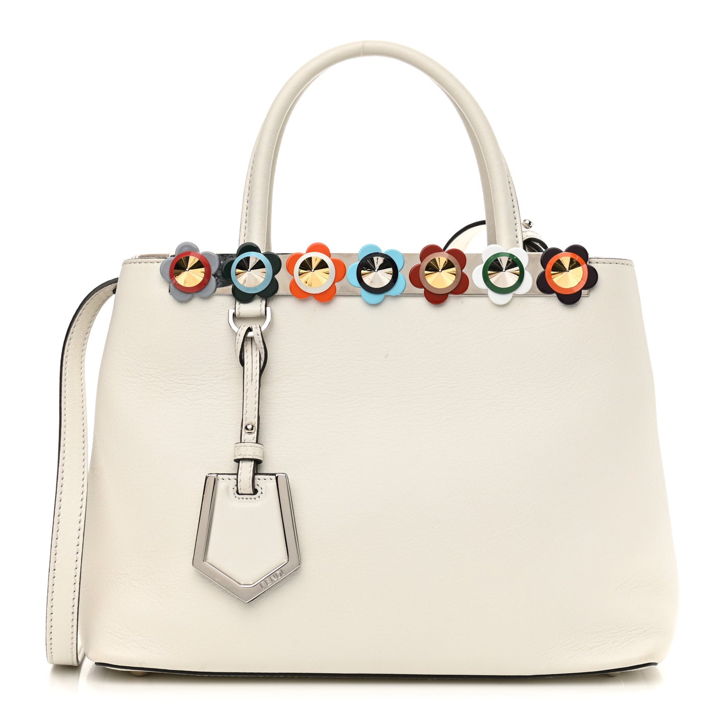 Calfskin PVC Flower Studs Petite 2Jours Tote White Ice Multicolor