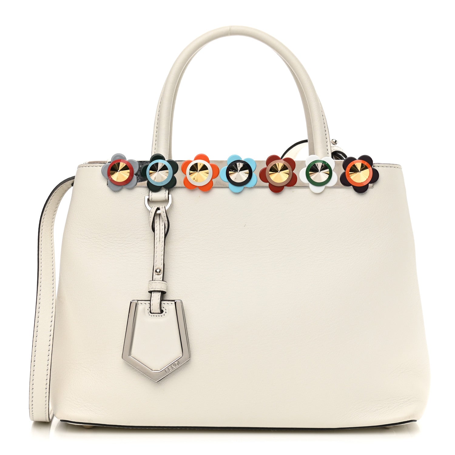 Fendi Calfskin PVC Flower Studs Petite 2Jours Tote White Ice Multicolor 1 of 14