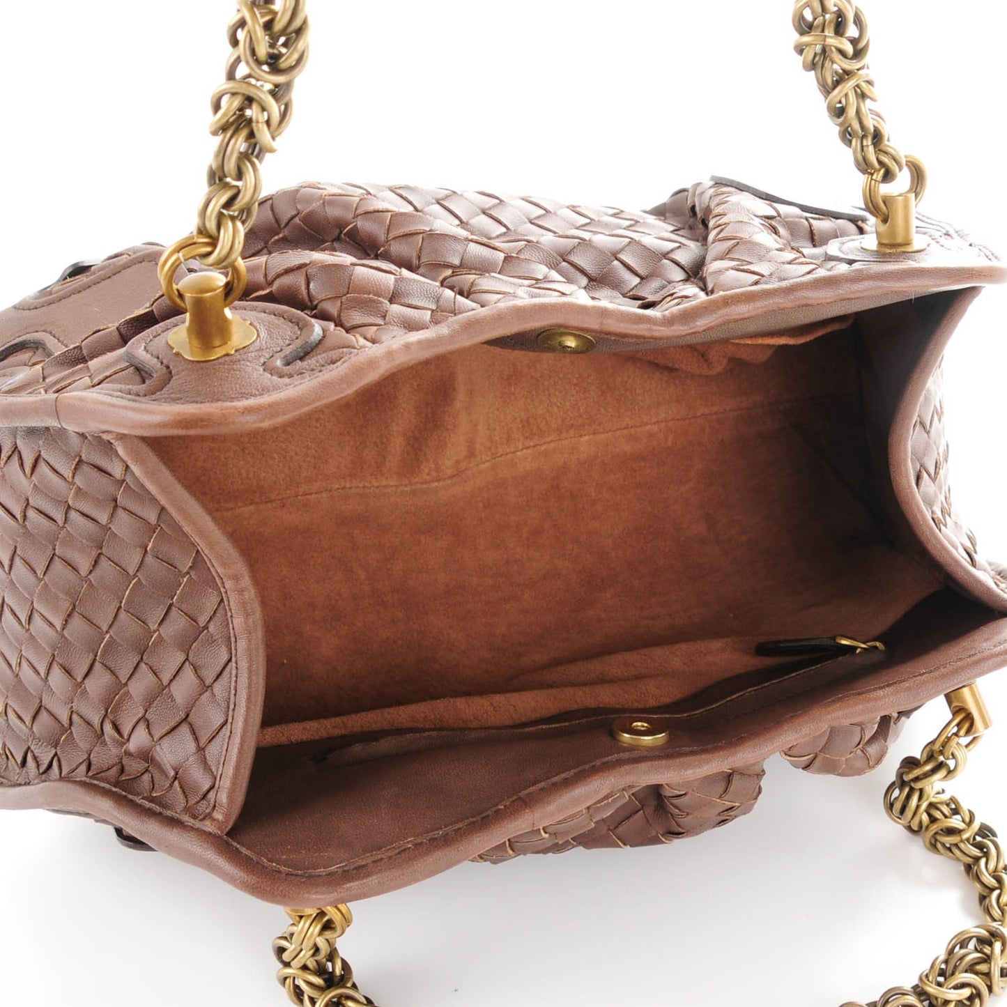 Nappa Intrecciato Small Chain Shoulder Bag Brown